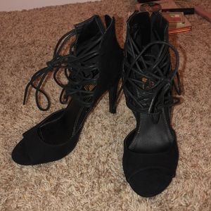 Black Tie Up High Heels
